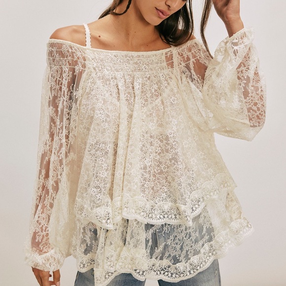 Free People Tops - Free People Lace Off-Shoulder Blouse - Cream